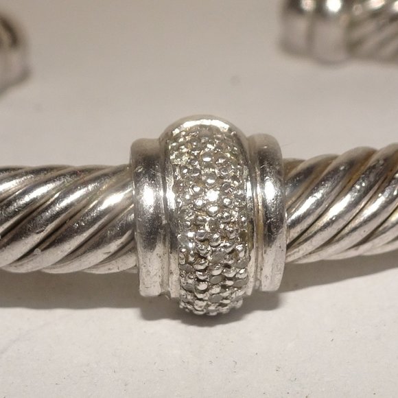 SS 925 Pave Diamonds Cable Cuff Bracelet - Picture 4 of 9